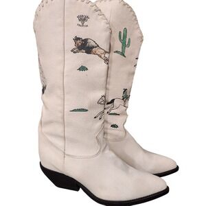 VTG 80's Western Zodiak Frontier leather white cowboy boots Wom 6  Western Wear